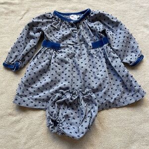 Oso & Me Blue Velvet Trim Baby Dress Sz 6 Months